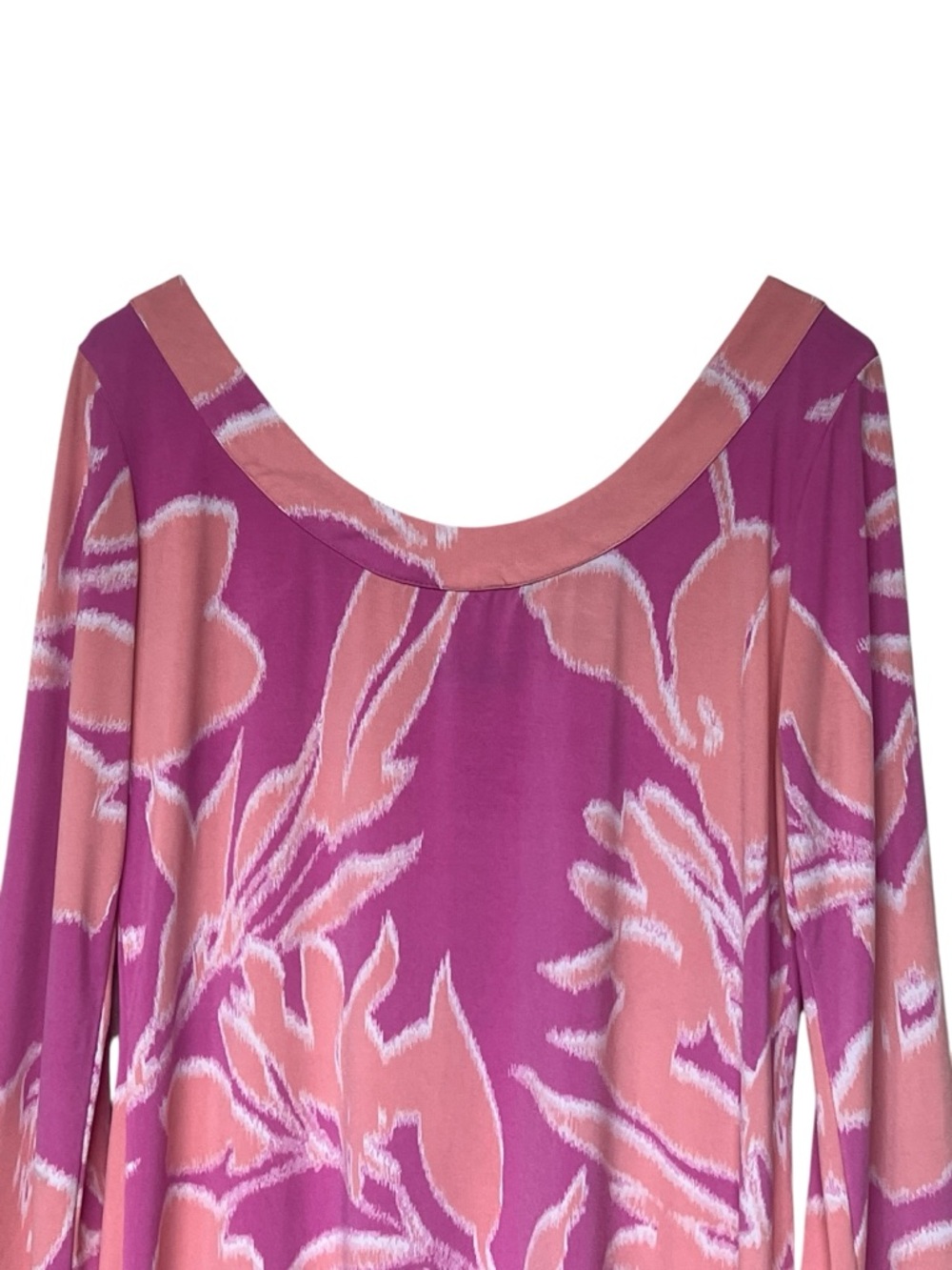 Tori Richard Honolulu pink & coral tropical floral 3/4 sleeve scoop neck dress - Picture 3 of 8